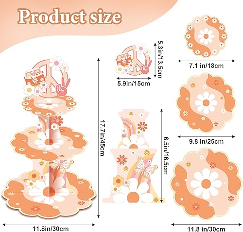 Miniatura 2 de Zopeal Bandeja bohemia de 3 niveles, bandeja de niveles para cupcakes, decoración de fiesta de cumpleaños, decoración de fiesta de cumpleaños para