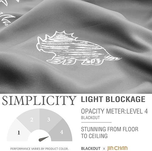 Miniatura 5 de Jinchan Cortinas de dinosaurio para habitación de niños, estampado de lámina plateada, aislamiento térmico, opacas, ojales en la parte superior, 63