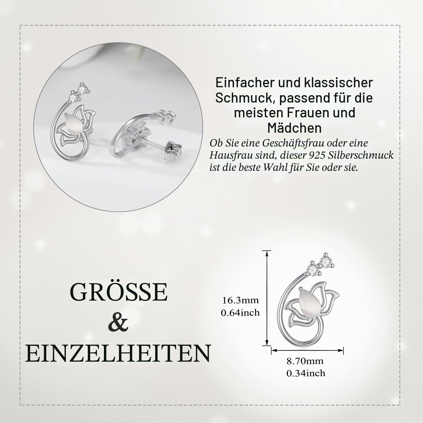 Lotus Blume Ohrringe für Damen Silber 925 Mondstein Ohrstecker Blume Knorpel Ohrringe Schmuck Geschenke für Frauen Mädchen