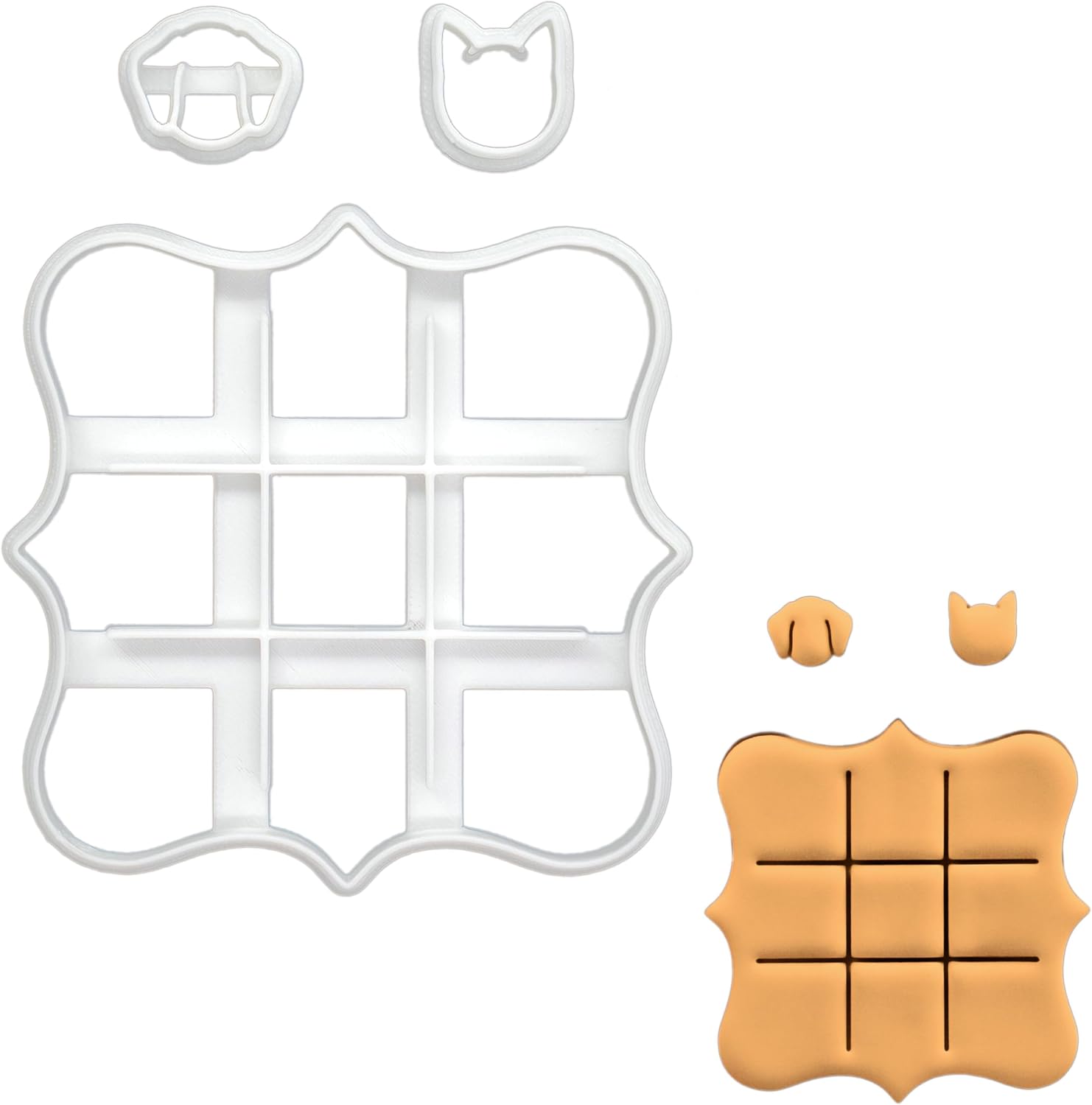 BAKERLOGY Dog and Cat Tic Tac Toe Cookie Cutter - Detailed Biscuit Cutter Design for Baking and Crafts, ideal on fondant, dough, clay