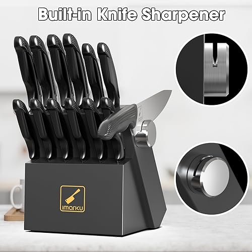Miniatura 2 de imarku - Juego de cuchillos de cocina, juego de 14 cuchillos de acero inoxidable de alto carbono, juego de cuchillos ultraafilados para cocina con
