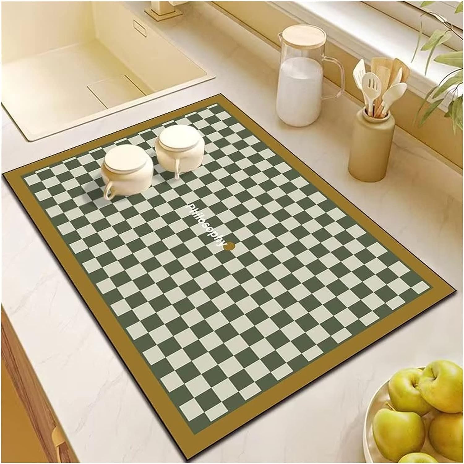 Cute Dish Drying Mat - Blue Flower Kitchen Mat -15
