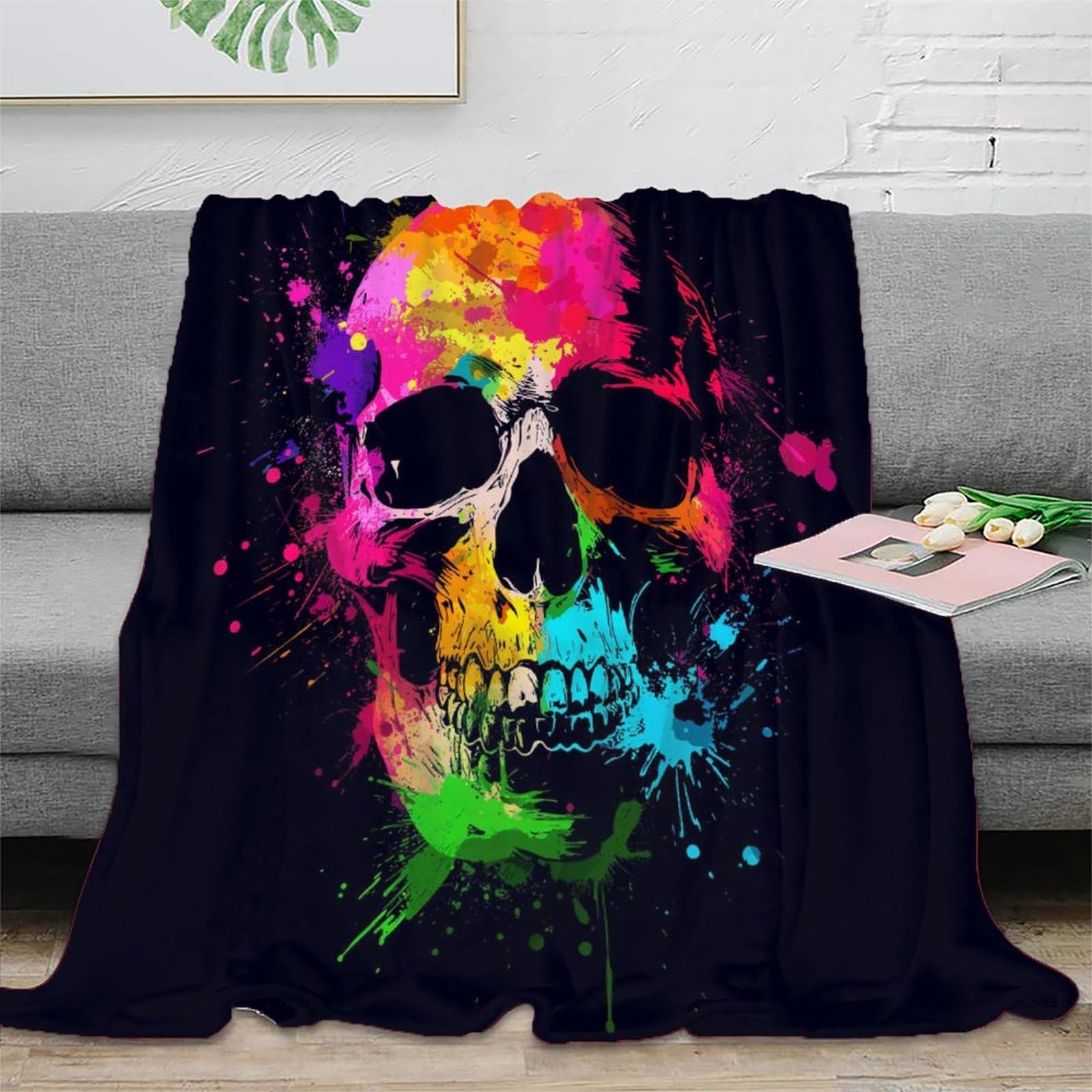 NRAOPEVVD 3D Printed Skull Blanket Soft And Warm Super Soft Cozy Fuzzy Warm Throws with Anti-wrinkle/anti-tarnishing Lightweight for Home Couch Bed Sofa Cozy Warm 40x50inch(100x130cm)