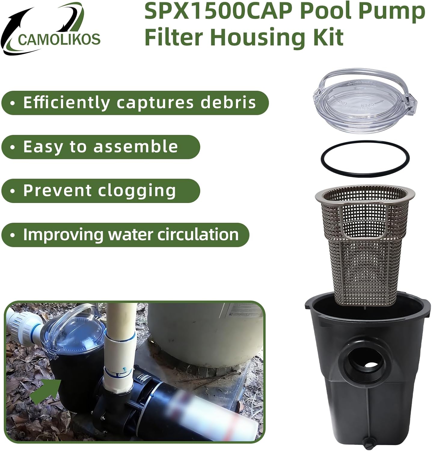 SPX1500CAP Pool Pump Strainer Housing w/Basket Fits for Hayward Strainer Housing & Basket for Power Flo LX Pool Pumps Strainer Lid