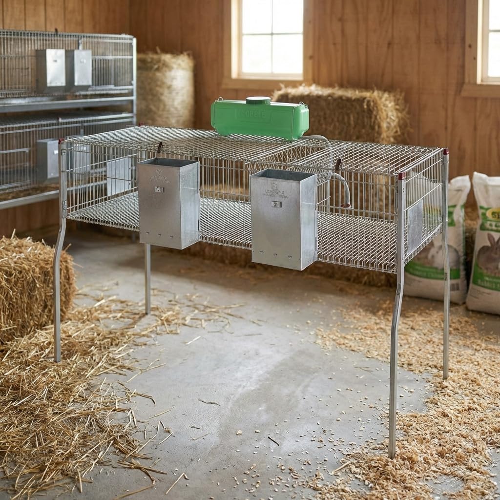 Suinga Gabbia per conigli zincata con tramogge e bevitori 2 appartamenti, pavimento in metallo, 157 x 63 x 98 cm, grigio