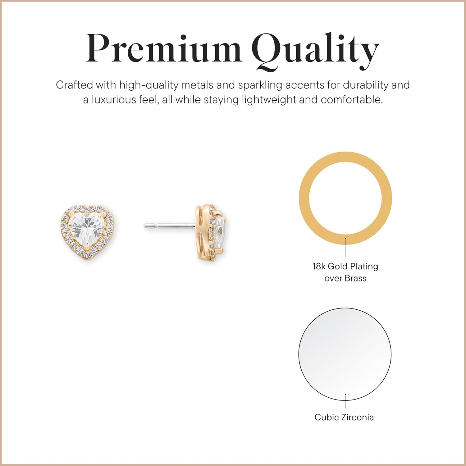 Rocksbox Kate Studs in Champagne - Rose Gold Studs with Cubic Zirconia Pave - High Polish 18k Rose Gold Plating - Premium Quality Jewelry - 9.1mm
