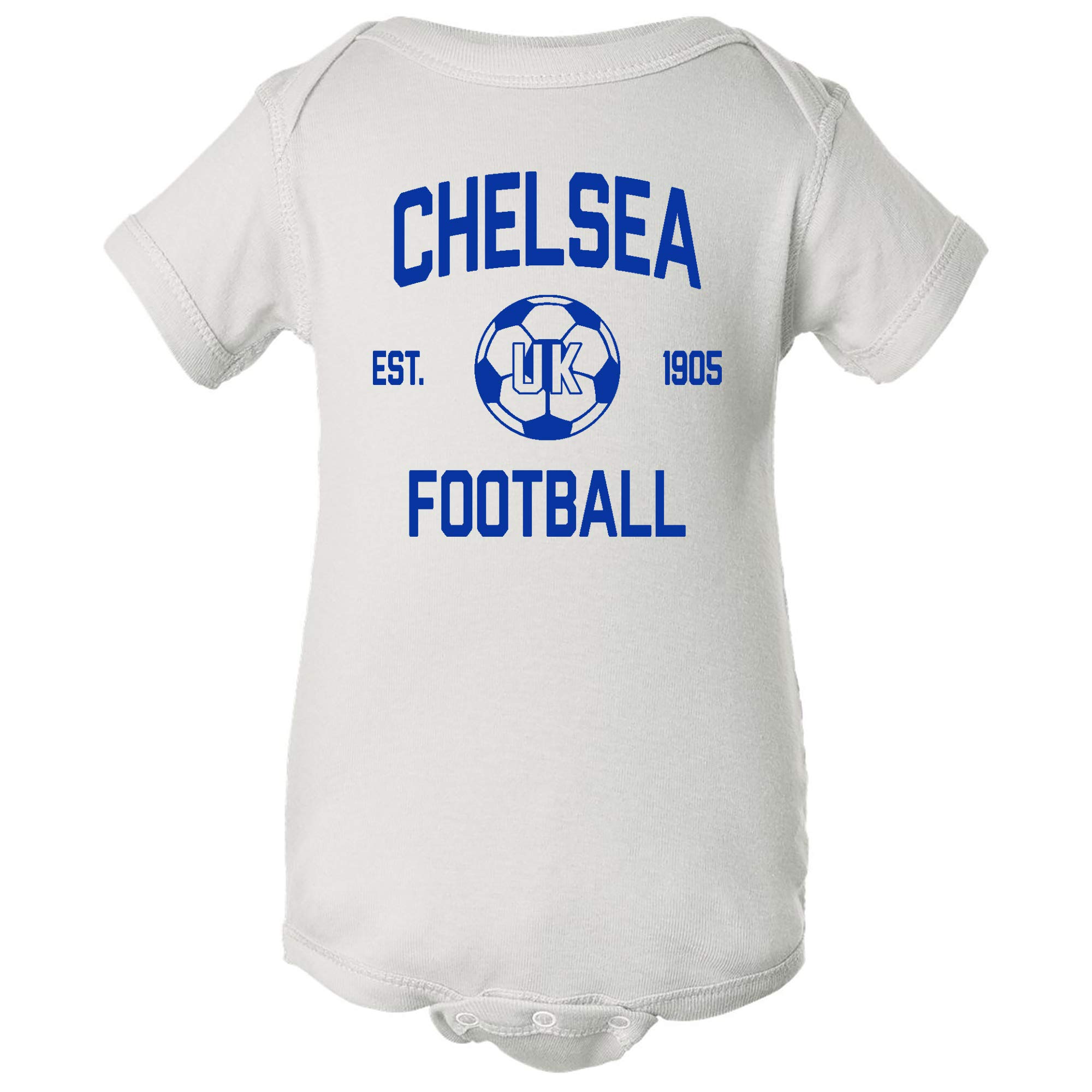 UGP Campus Apparel Chelsea Away Kit World Classic Soccer Football Arch Infant Creeper Bodysuit - Newborn - White