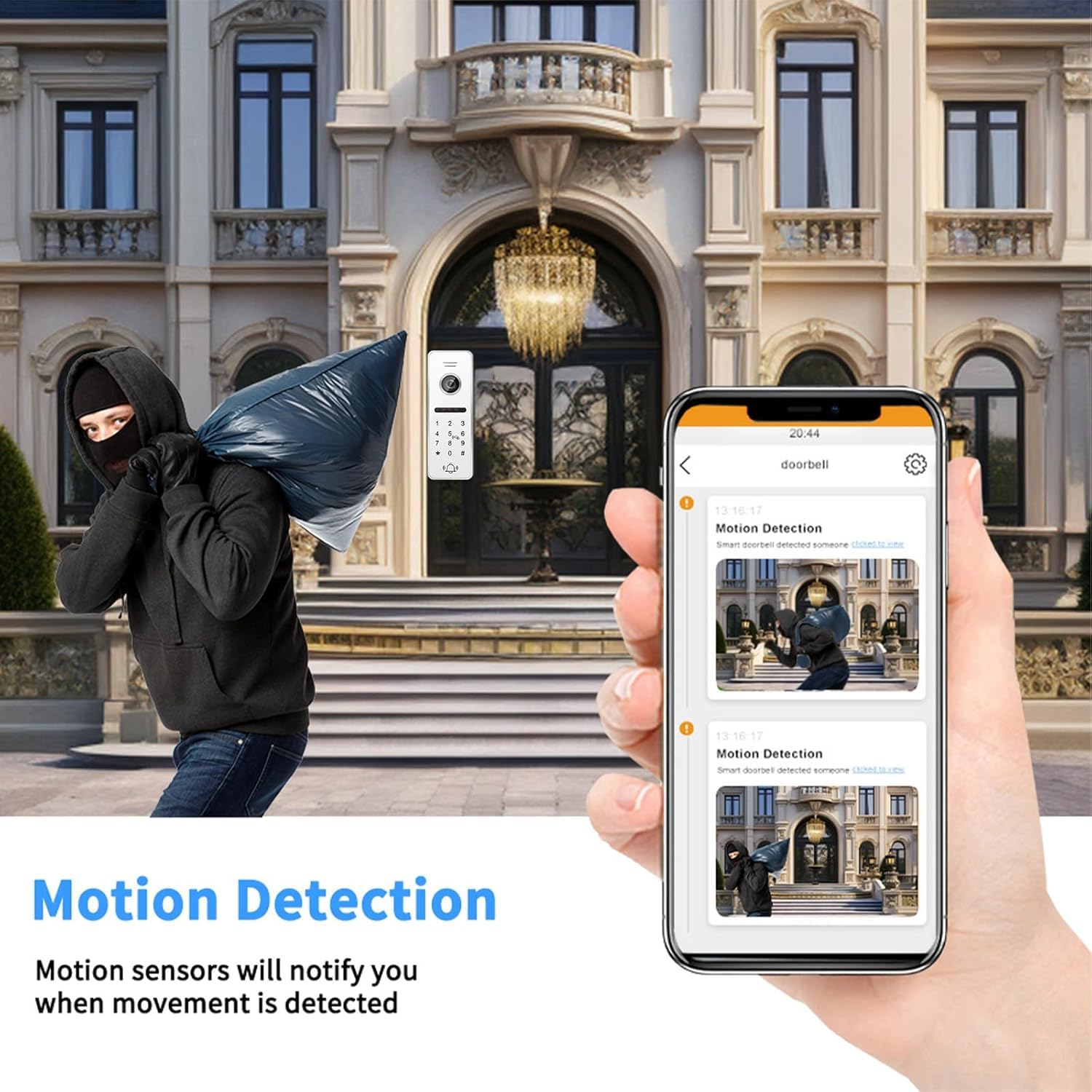Przewodowy dzwonek z kamerą i domofonem 1080p z 7-calowym systemem monitorowania, TUYA WiFi 4 w 1, odblokowywanie wideodomofonu, wykrywanie ruchu, idealny do mieszkań, willi i domów (biały dzwonek + 2