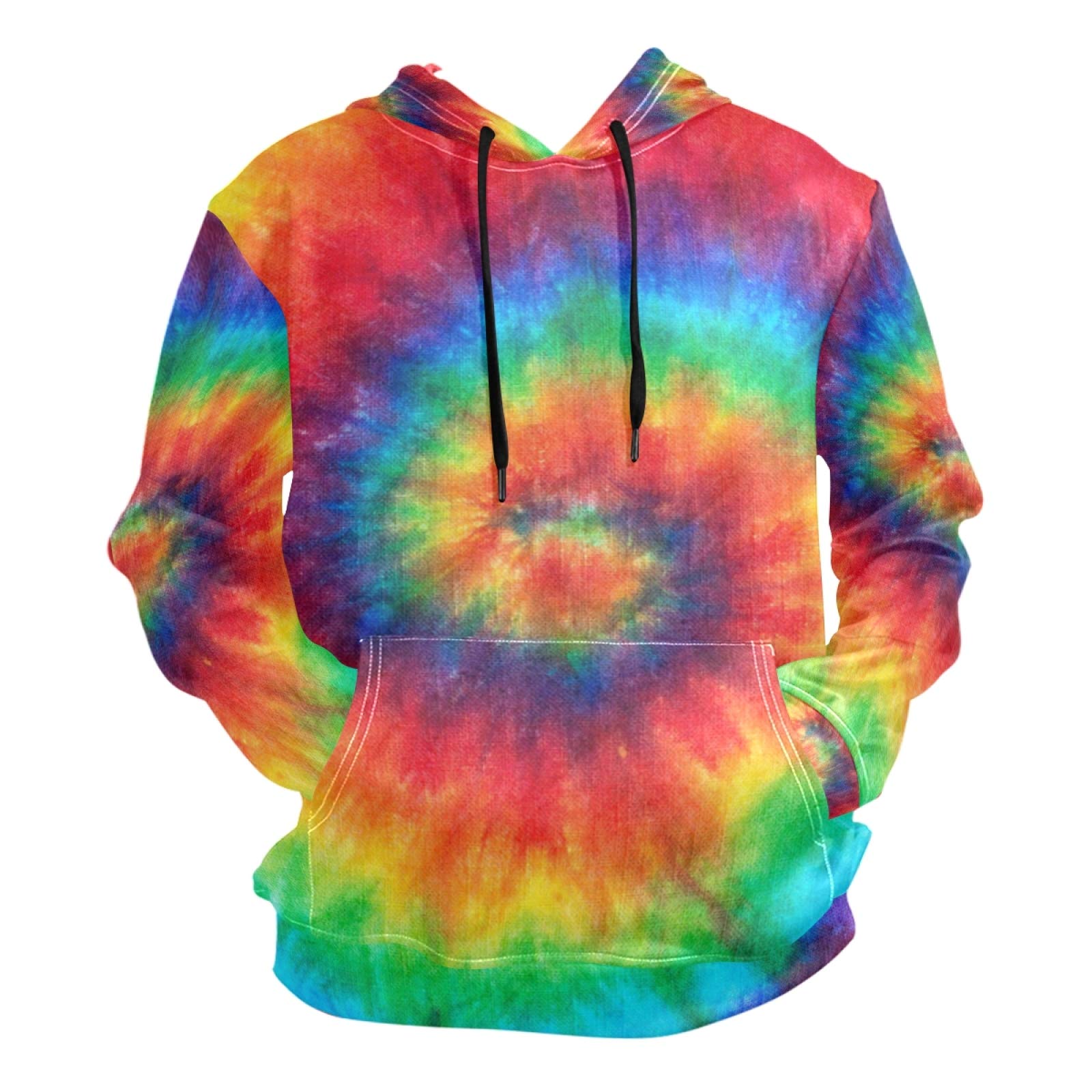 PUXUQU Mens Hoodie Sweatshirt Abstract Swirl Rainbow Tie Dye Long Sleeve Pullover Hooded Hoody with Pockets