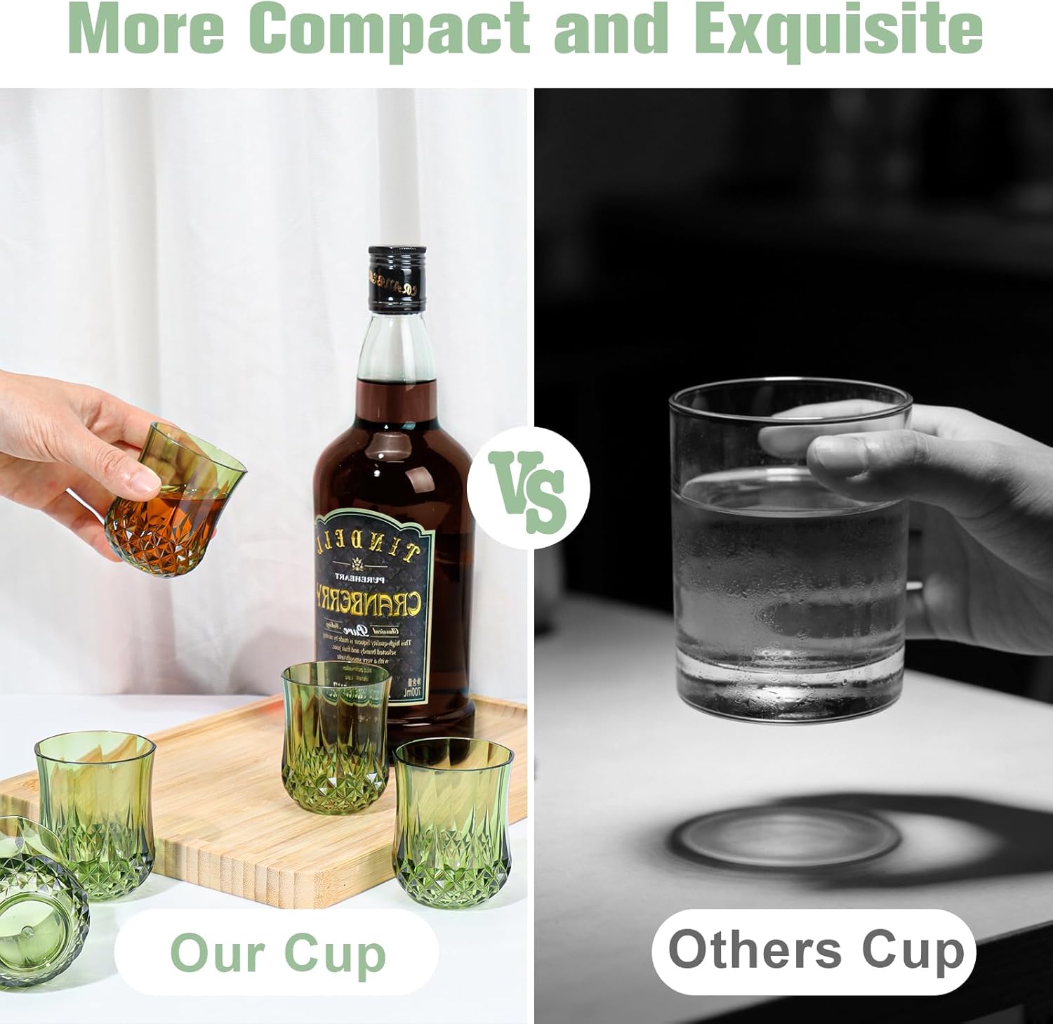 12 PCS 3 oz Mini Vintage Shot Glasses Green Plastic Crystal Tequila Glasses Vodka Glass Set Small Whiskey Glasses Espresso Shot Cups Clear Disposable Liquor Cups for Party Engagement Wedding Birthday