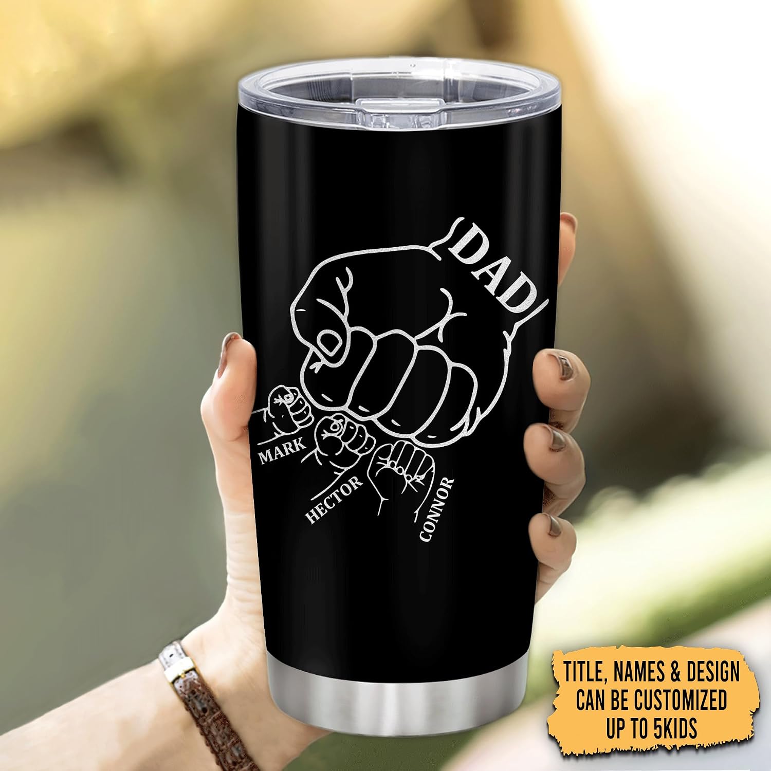 Hyturtle Personalized Fathers Day Gift For Dad - Fist Bump Dad And Childs Stainless Steel Tumbler Coffee Cup 20oz - Funny Dad Gift From Daughter Son Wife - Dad Grandpa Gift For Birthday, Christmas