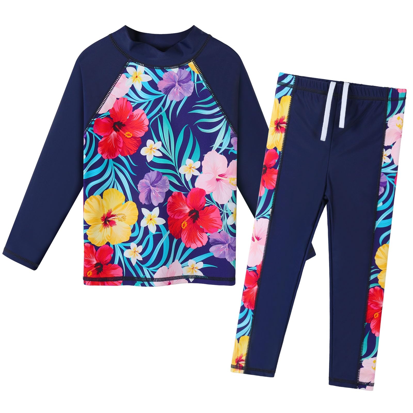 BAOHULU Girls Two Piece Swimsuit Long Sleeve Rash Guard for 2-14 Years