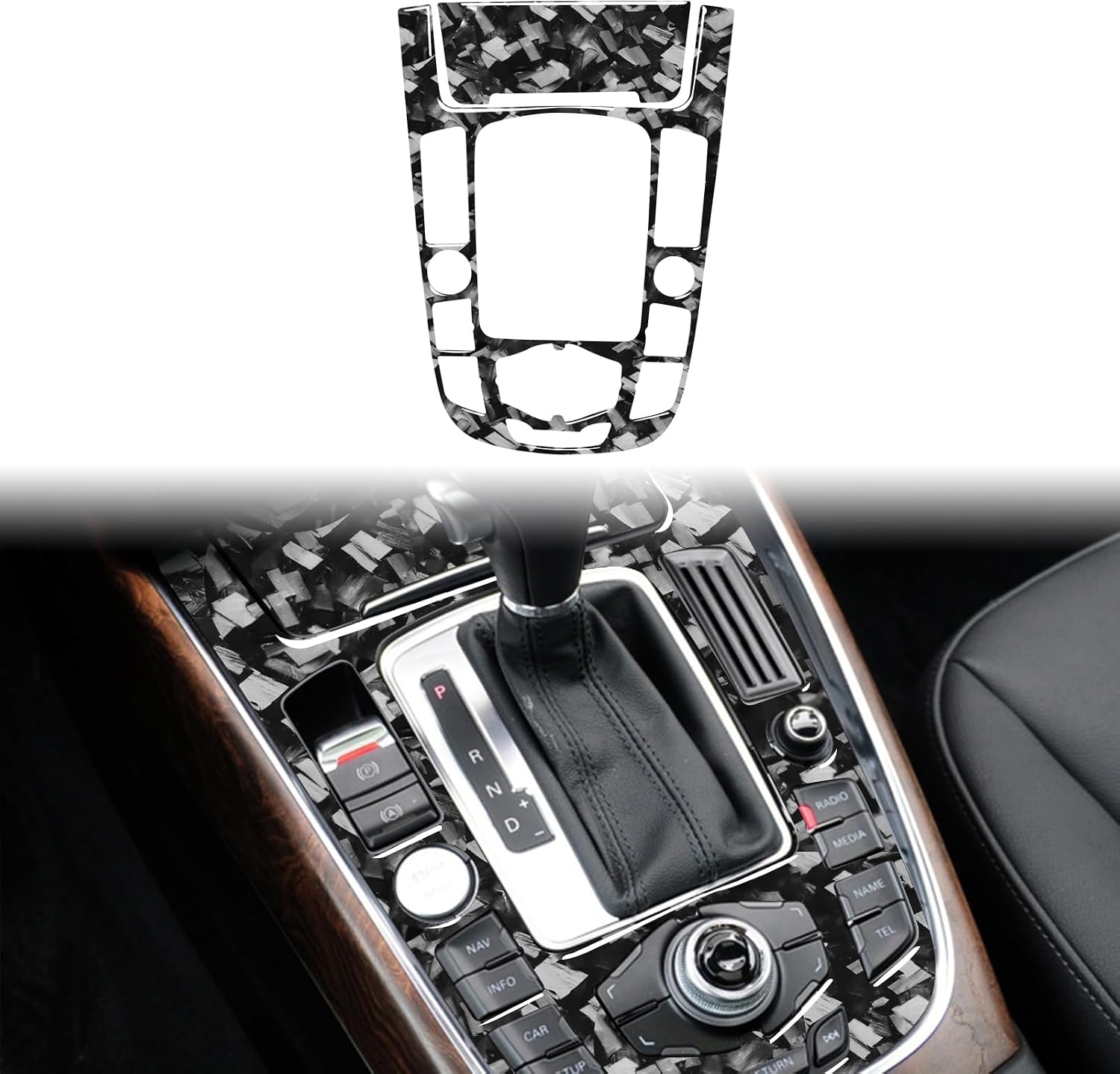Carbon Fiber PC Vinyl Cover Trim Sticker Accessories Decoration Compatible with Audi Q5 8R 2008-2017. (Gear Shift Dashboard Frame D, Forged Carbon)