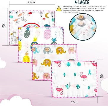 Baby Face Cloths 18 Pack Muslin Cotton Baby Towels Set, Soft Washcloths for Newborns, 22 x 22 cm, Pink