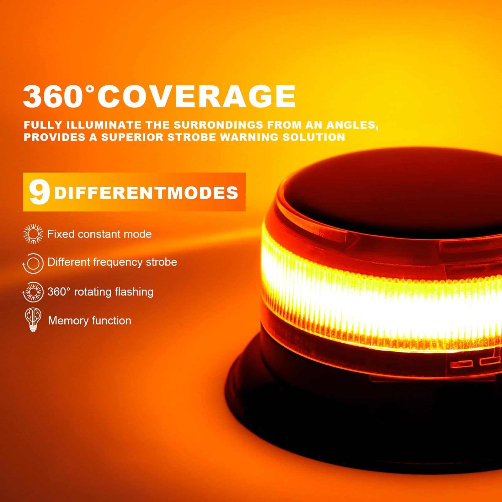 antom Rotativo energía solar Luz LED estroboscópica inalámbrico, 12V-24V orange Luz de emergencia de magnético con 3 meters cable para vehículos, tractores, carros de golf, UTV（Cable USB de carga）