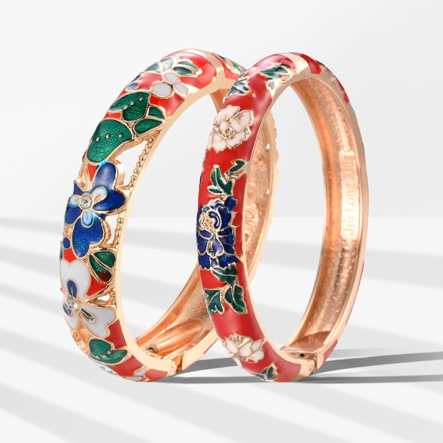 UJOY Vintage Jewelry Cloisonne Handcrafted Enameled Gorgeous Rhinestone Rose Hinged Cuff Bracelet Bangles Gifts 88A10 - Image 2