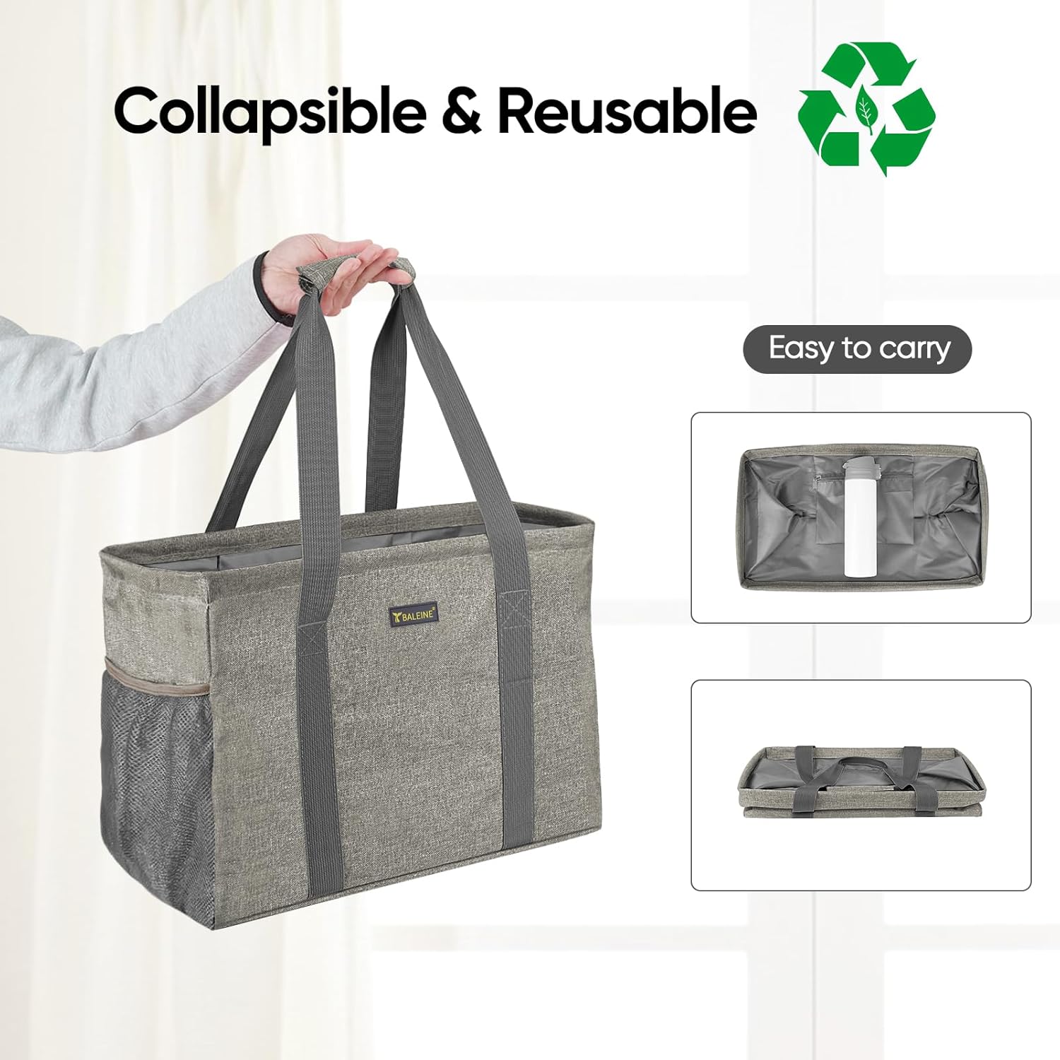 BALEINE Extra Large Utility Tote Bag with Wire Frame for Storage (Beige, 16.5''x14''x10'') - Image 5