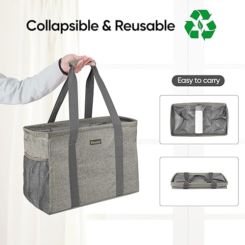 Miniatura 5 de BALEINE Bolsa de utilidad extra grande con marco de alambre para almacenamiento, Beige, 16,5 x 14 x 10 pulg.