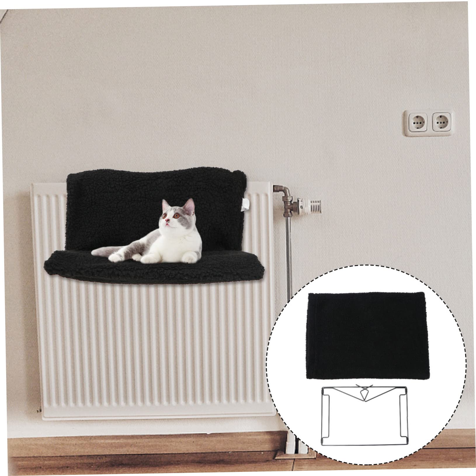 Amaca per Gatti Struttura in Metallo Nera, Letto Sospeso Morbido Pile e Poliestere, Salvaspazio e Facile da Riporre, per Termosifoni in Casa