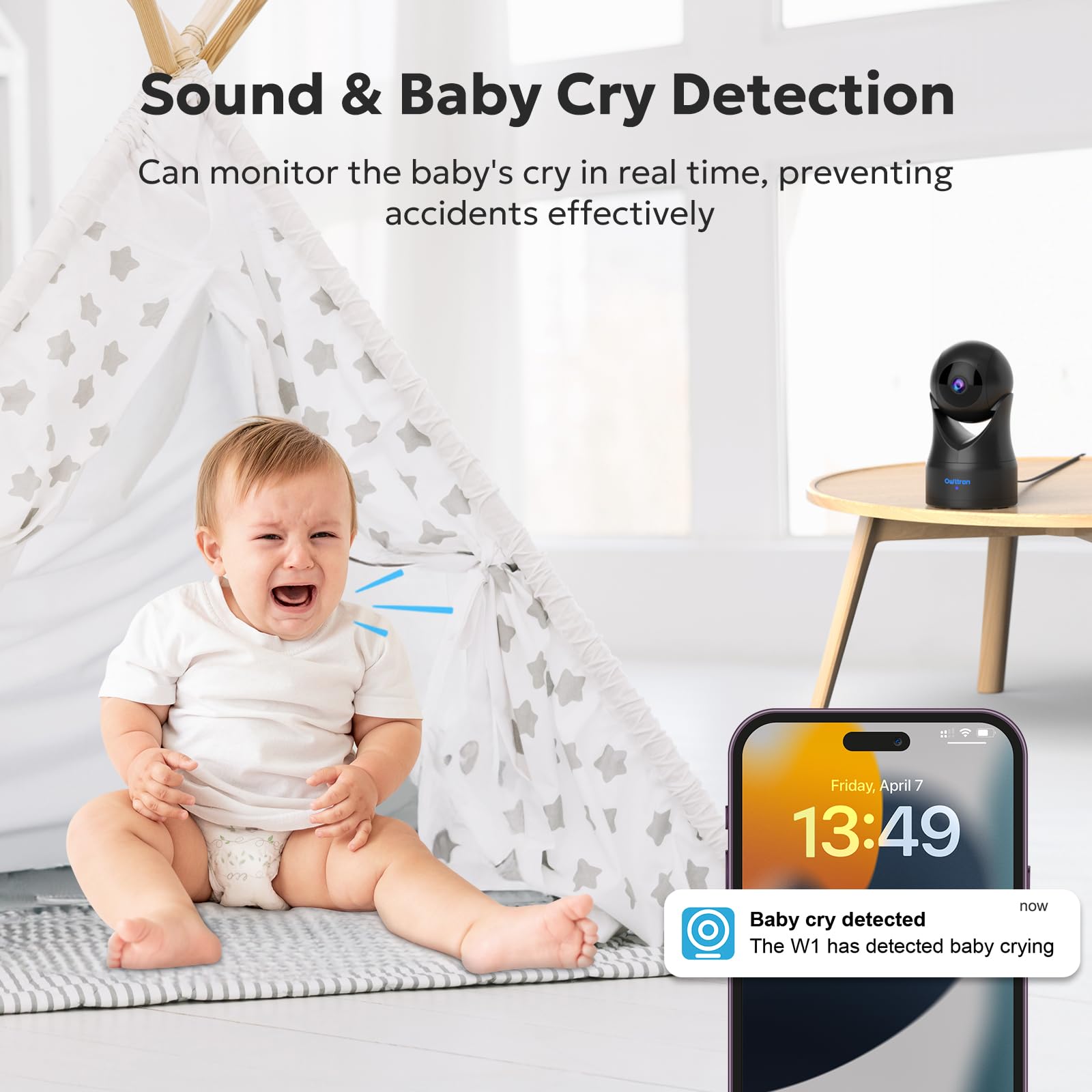 Owltron Caméra de sécurité intérieure panoramique 2,4 G pour Moniteur de bébé - Caméra de sécurité pour Chien avec Vue rotative à 360 °, Audio bidirectionnel, détection Intelligente, Vision Nocturne