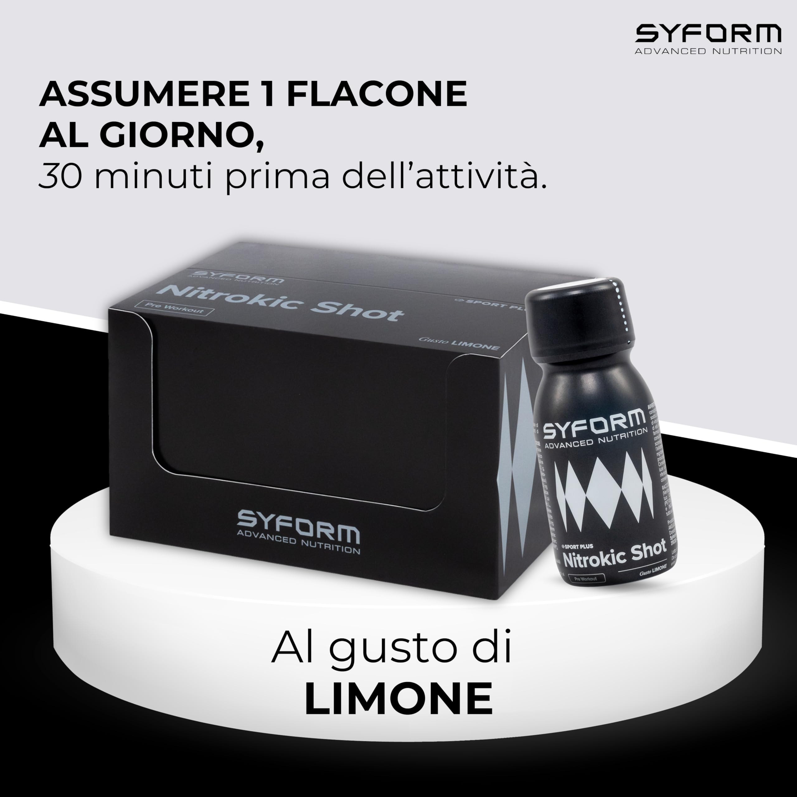 NITROKIC SHOT, Favorisce la sintesi di Ossido Nitrico, Attiva il sistema nervoso, Pre Intra workout, Senza Glutine, Senza Lattosio, EXPO 12 FIALE LIMONE