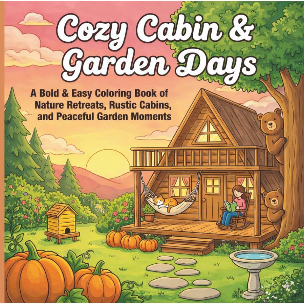 Cozy Cabin & Garden Days Coloring Book: A Relaxing Adult Coloring Book with Rustic Cabins, Peaceful Gardens, Nature Scenes, and Stress Relief Designs