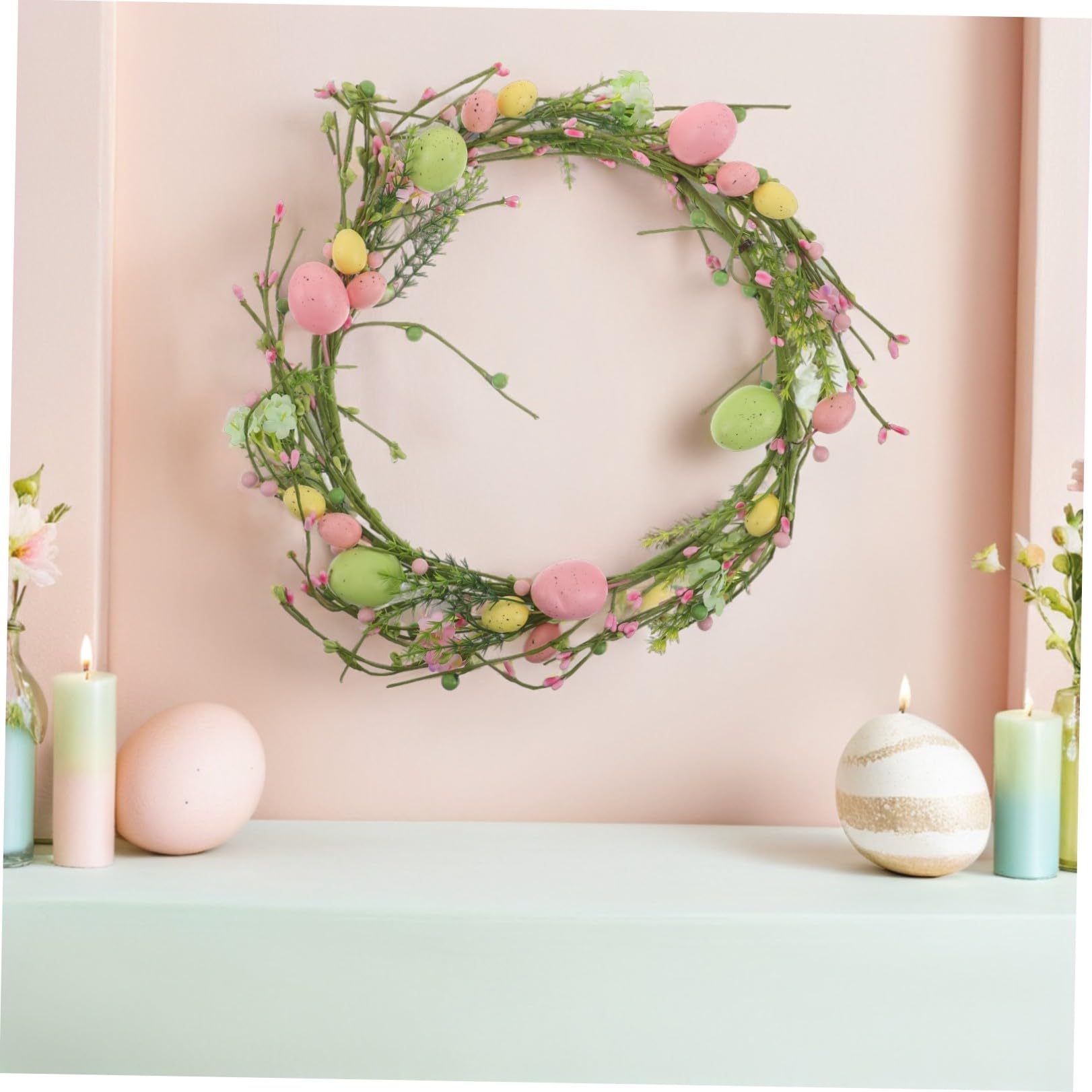 Gadpiparty Ghirlanda Pasquale Primaverile con Uova e Bacche Artificiali, Decorazione Versatile in Schiuma e Tessuto per Feste e Riunioni Familiari