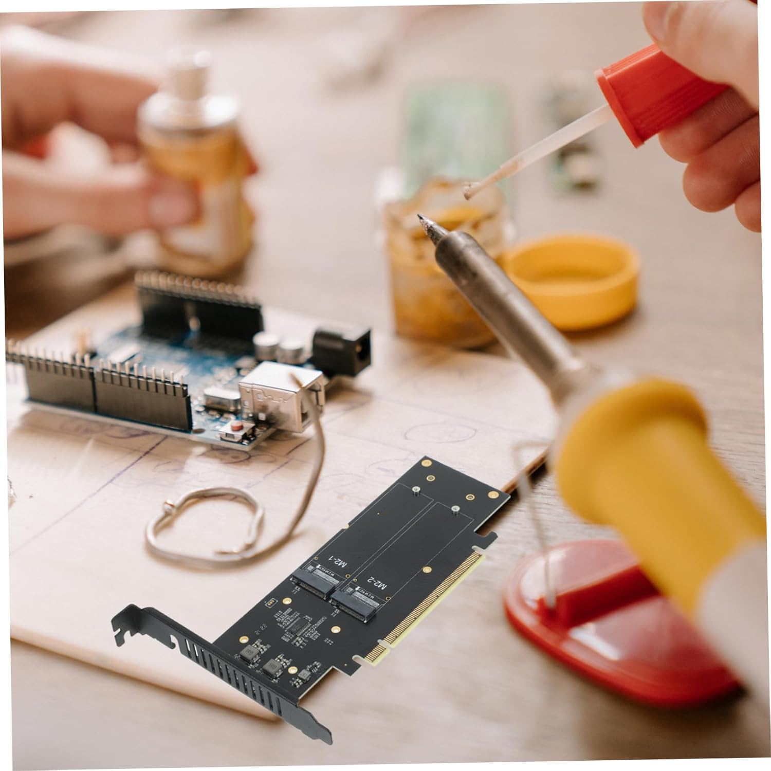 POPETPOP Nvme to Pci Express Adapter Card Ports Pci E Converter for High Speed SSD Supports Bifurcation Easy Installation Dual Sided Design Reliable Performance