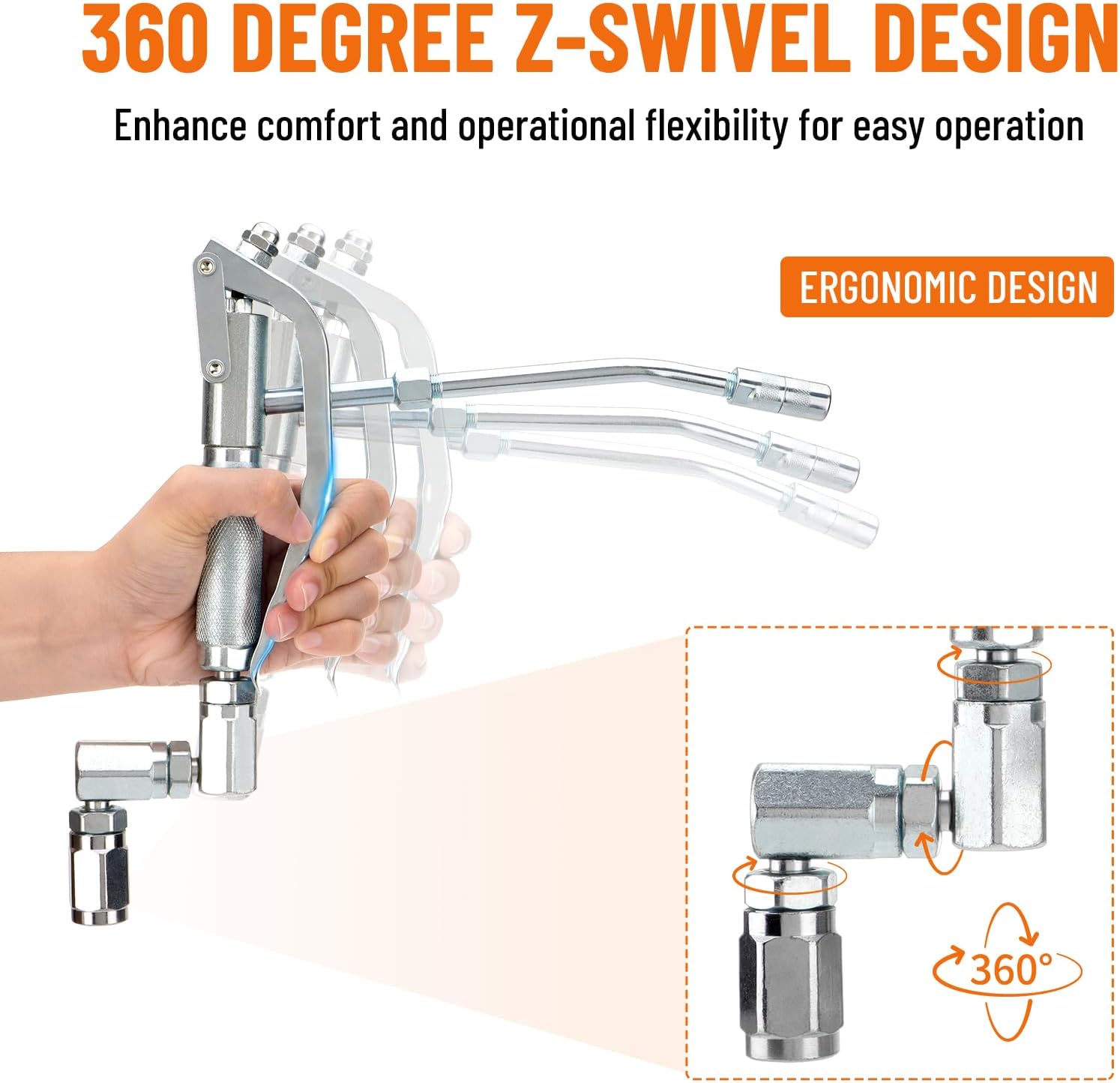 Grease Control Handle Valve for Grease Pump, 18" Flexible Spout with 4 Jaws Coupler, 1/4" NPT(f) Inlet Thread, 7500 PSI Max Working Pressure, 360 Degree Z Swivel Design