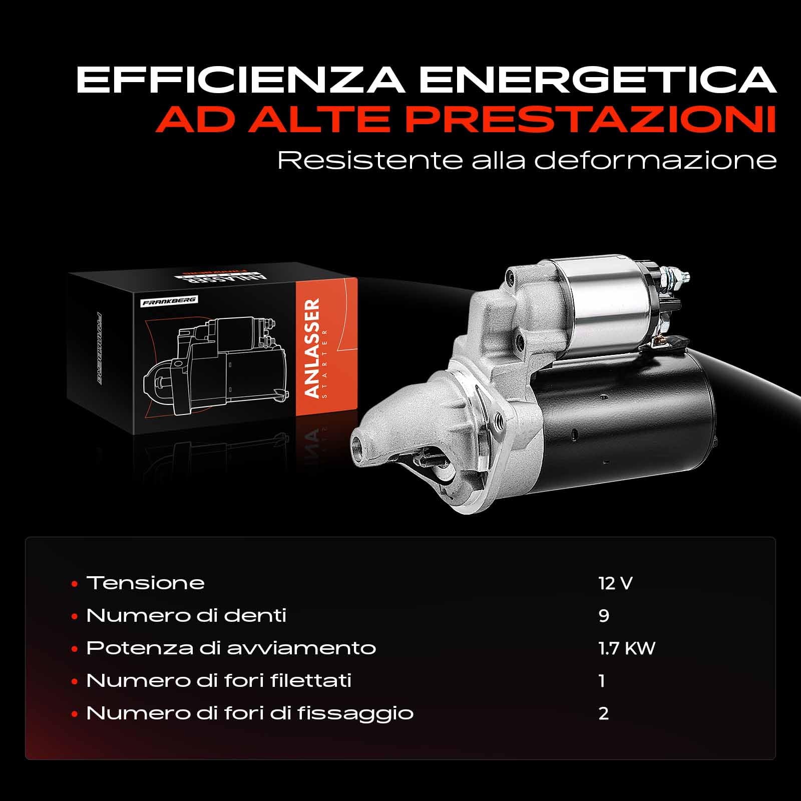Frankberg Motorino d'avviamento benzina 17 kW 12 V 9 denti 33325 | Compatibile con: Serie 1 Cabrio E88, Serie 1 E81, Serie 3 Coupé E92, Serie 3 Touring E91, Serie 3 Cabrio E93