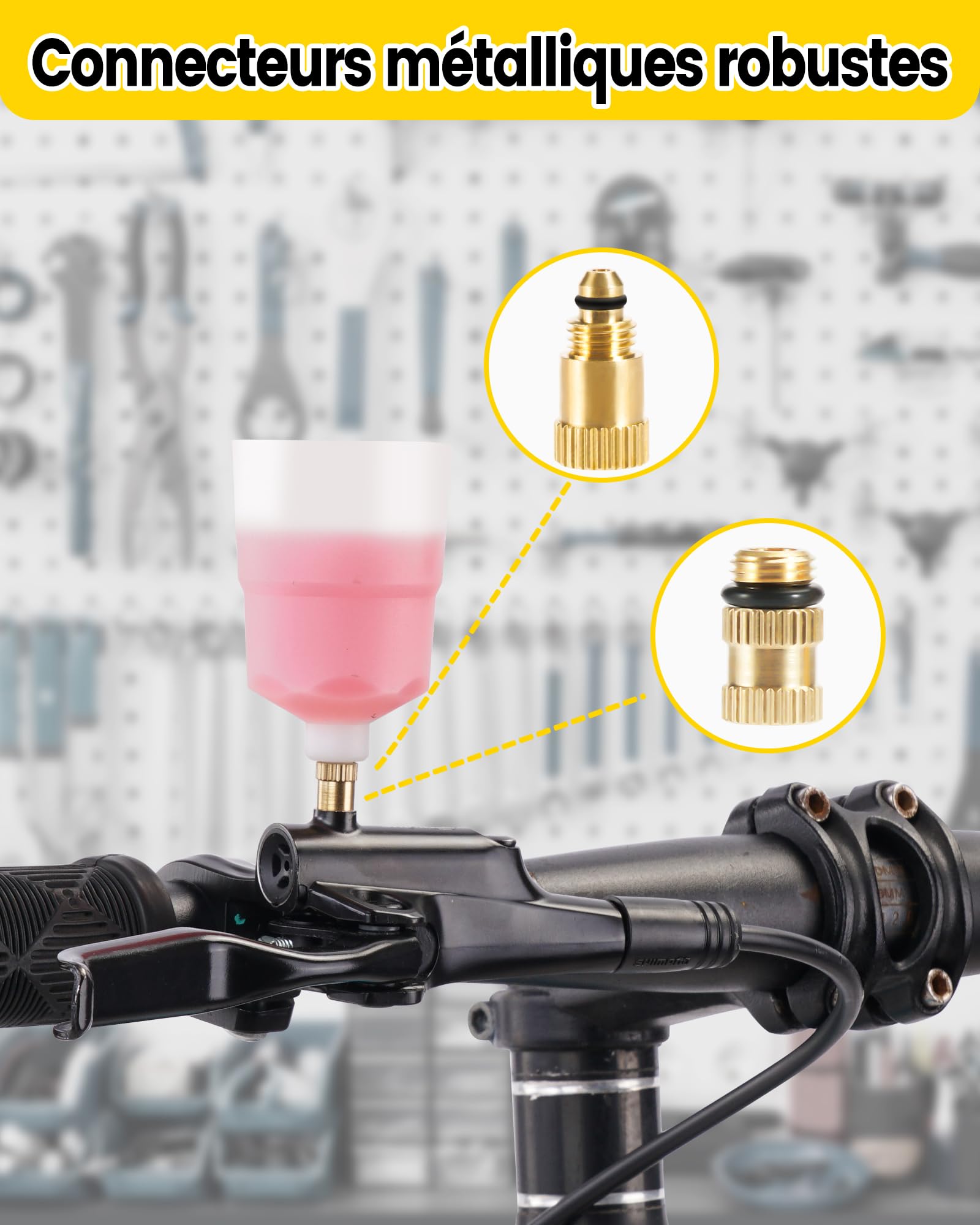 CHUMXINY Kit Purge Frein pour Shimano, TEKTRO, MAGURA Hydraulic Disc Series. kit Purge Frein Velo Comprenant des Raccords Métalliques et 150 ML de Liquide de Huile minérale.