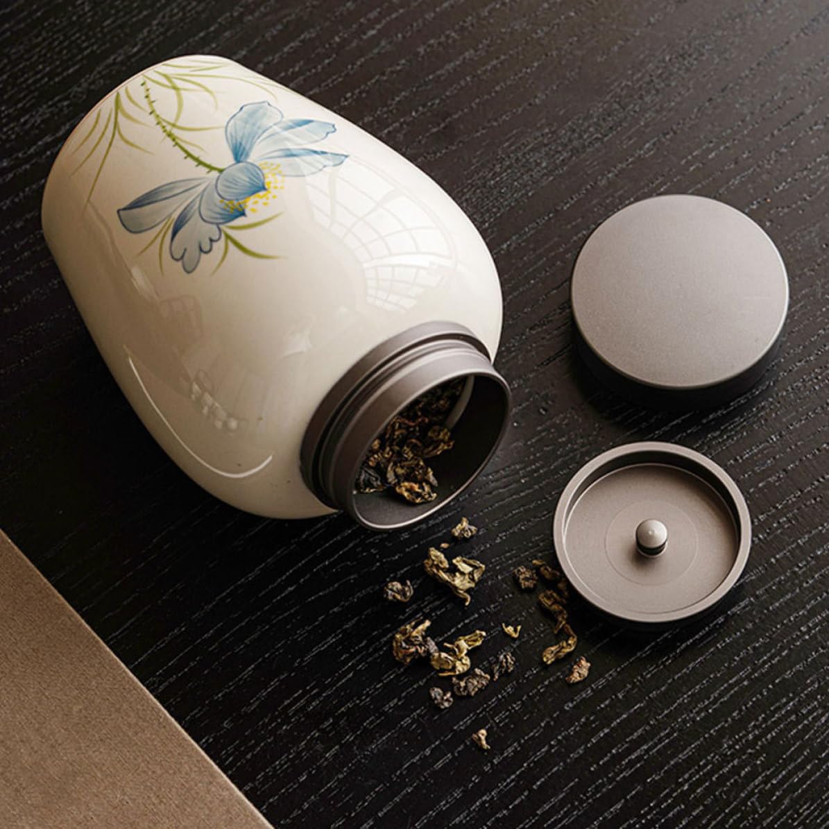 Recipiente de Cerámica para Té Capacidad de 700ml, Multi-funcional y Sellado Hermético Que Protege Humedad, Adecuado para Almacenamiento de Té y Frutos Secos
