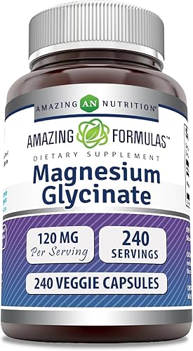 Amazing Formulas - Suplemento de magnesio (glicinato) de 120 mg por porción, cápsulas vegetarianas, con glicinato de magnesio, sin OMG, sin gluten