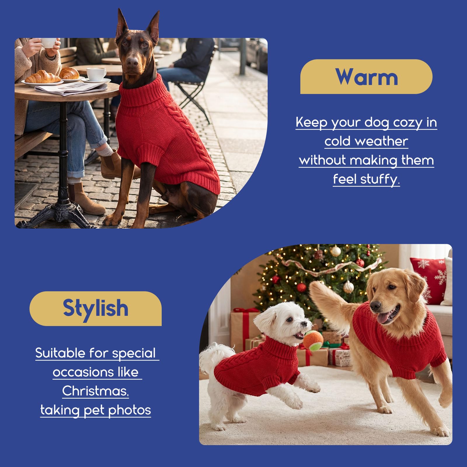 ASENKU Pull Chien Hiver Grand Chien, Pull Col Roulé Torsadé avec Trou Harnais pour Grand Berger, Vêtement Confortable pour Promenade hivernale