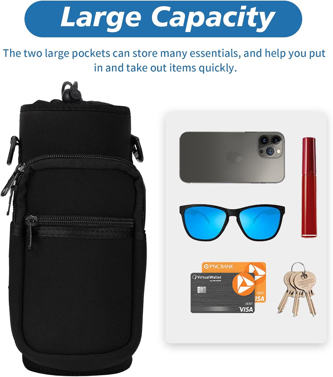 32 40 oz Water Bottle Carrier with Strap, Neoprene Water Bottle Sleeve Bag with 2 Pockets Insulated Flask Sling Holder for Walking Hiking Gym - Image 7