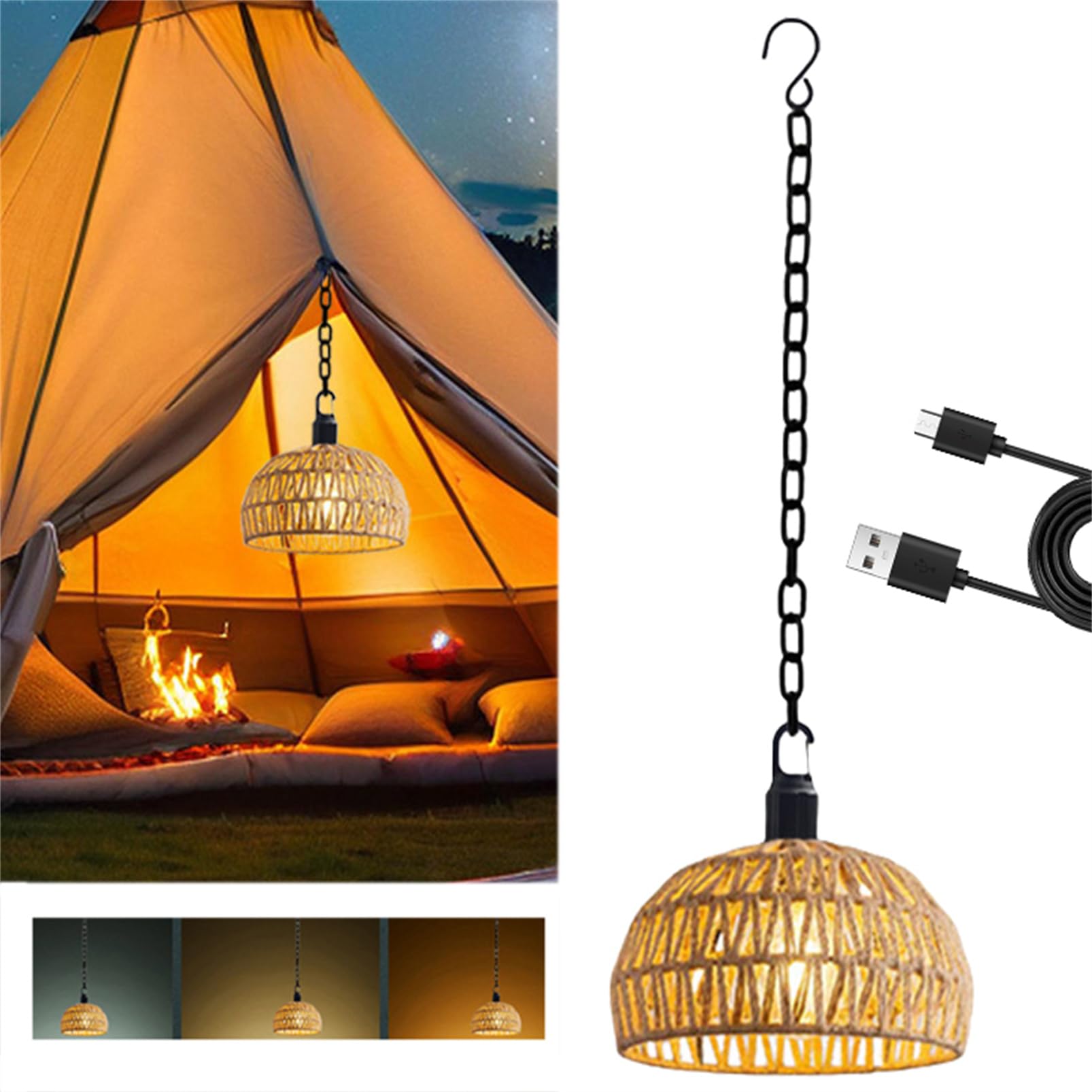 Wgzixezn Flesh Rechargeable Pendant Light Outdoor Rechargeable Outdoor Battery Chandelier With 3 Color Usb Rechargeable Light Bulb, Rechargeable Battery Powered Chandelier Gazebo Lights For Pergola Porch