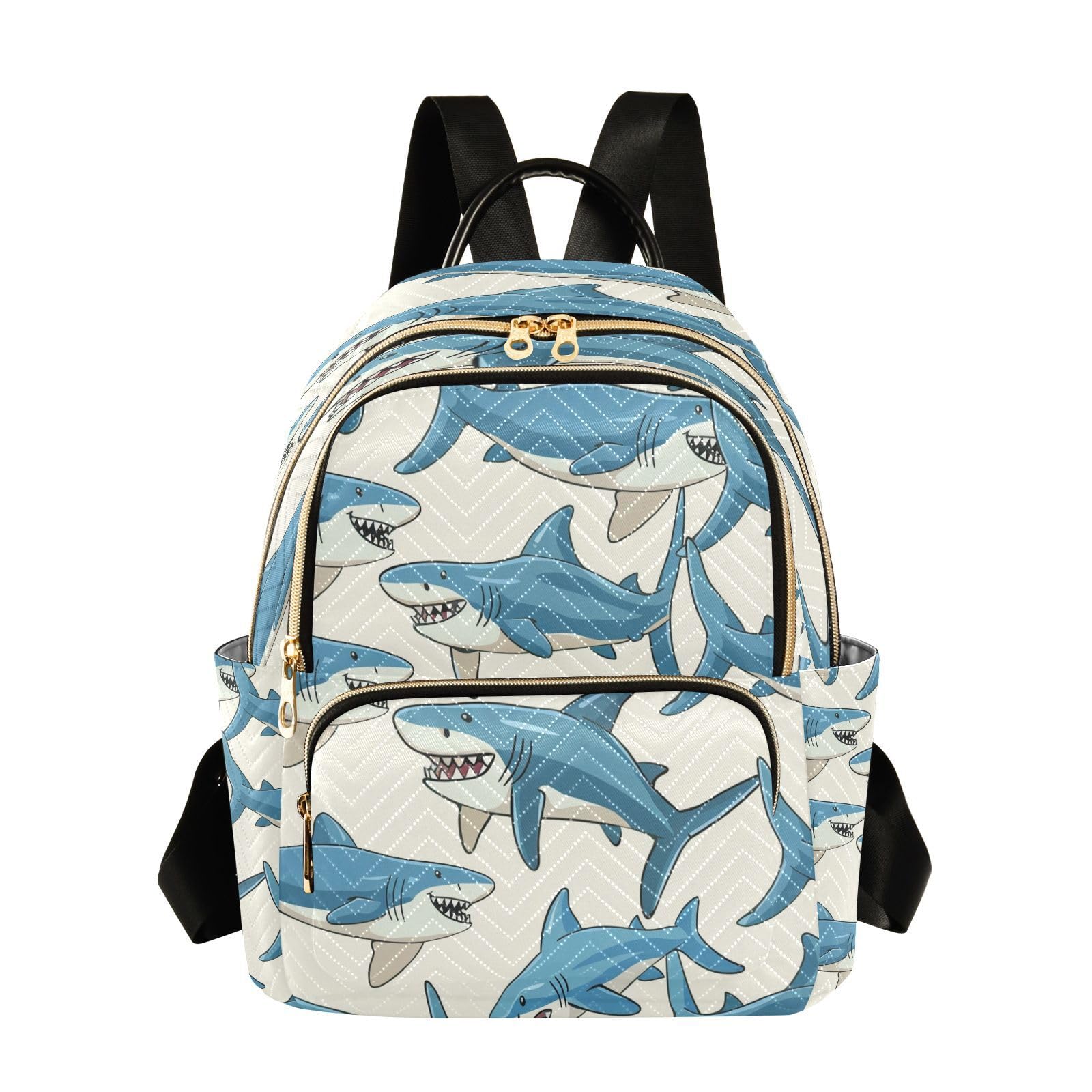 ALAZA Blue Shark Cartoon Women Backpack Purse Ladies Fashion Shoulder Bag Daypack Travel Bag 7.5L