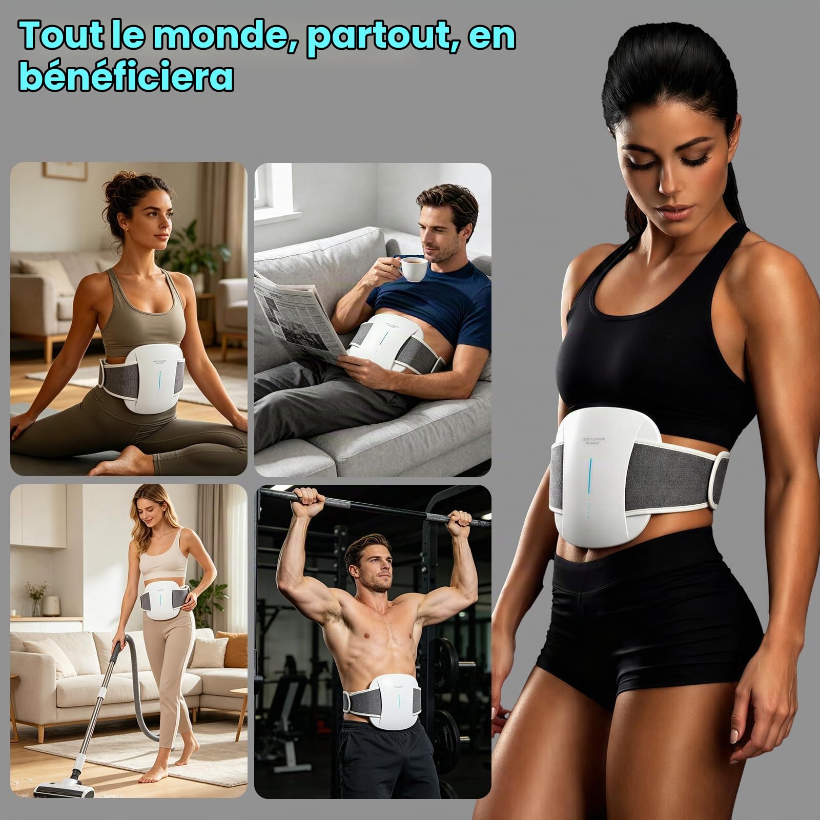 Electrostimulateur Musculaire EMS, 3D Ceinture Electrostimulation Abdominale EMS avec 6 Modes 20 Niveaux D'intensité, Entraînement Abdominal EMS avec Chauffage A 3 Niveaux, avec Télécommande