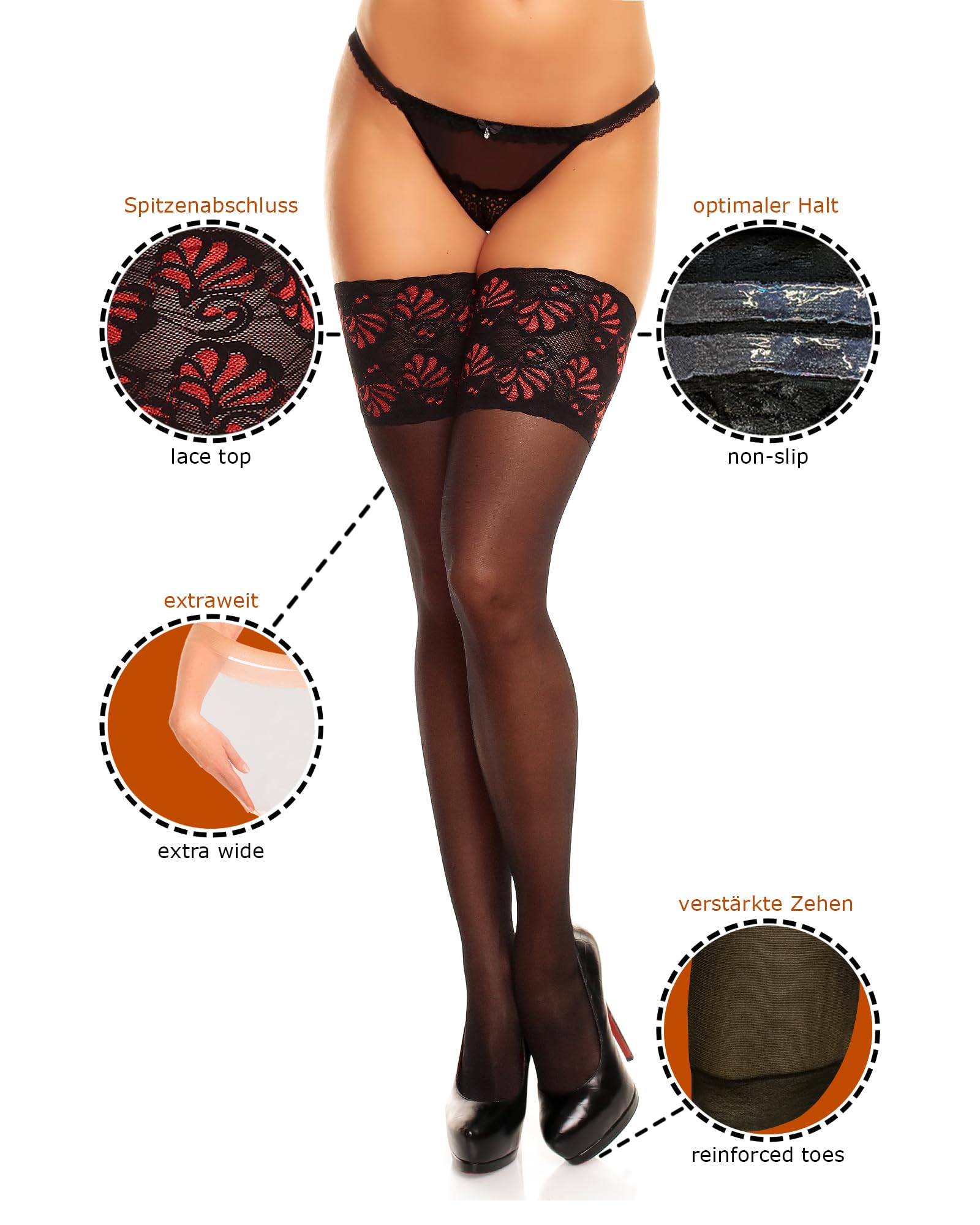 GLAMORY Deluxe 20 Bas autofixants avec large dentelle Femme (lot de 2)