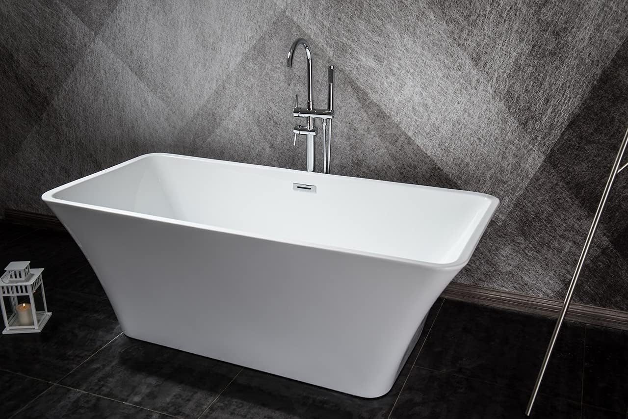 Vinter 59 in. Freestanding Acrylic Flatbottom Soaking Bathtub in White