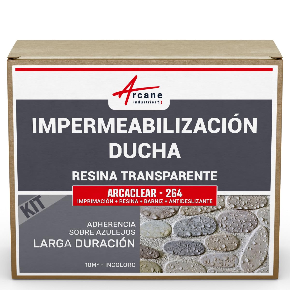 Impermeabilizante transparente para azulejos de ducha y baño - ARCACLEAR - 264-10 m² - ARCANE INDUSTRIES | Resina Transparente sobre Azulejos, Hormigón, Piedra, Impermeabilidad, Antideslizante, No Amarillo, Kit - Arcane Industries