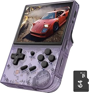 RG35XX Handheld Game Console, 3.5 Inch IPS Screen, Linux System, 64G TF Card, Support HDMI TV Output, 2100mAH Large Capacity, Support Wireless Wired Gamepad(Purple)