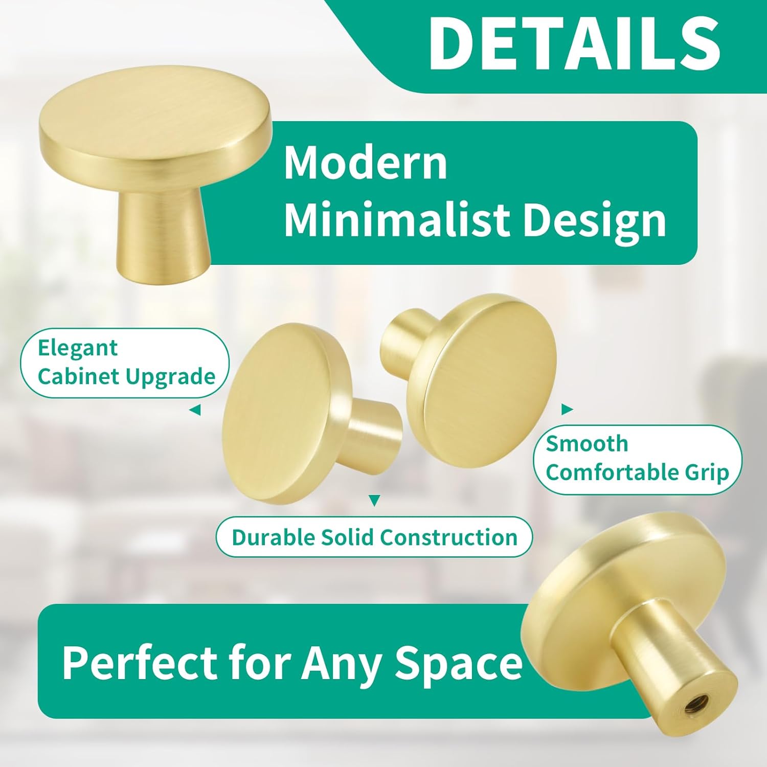 25 Pack Brushed Brass Cabinet Knobs, 1-1/4 Inch Round Solid Zinc Alloy Drawer Pulls, Modern Kitchen Cabinet Hardware for Bathroom Vanity, Dresser Drawers and Cupboards