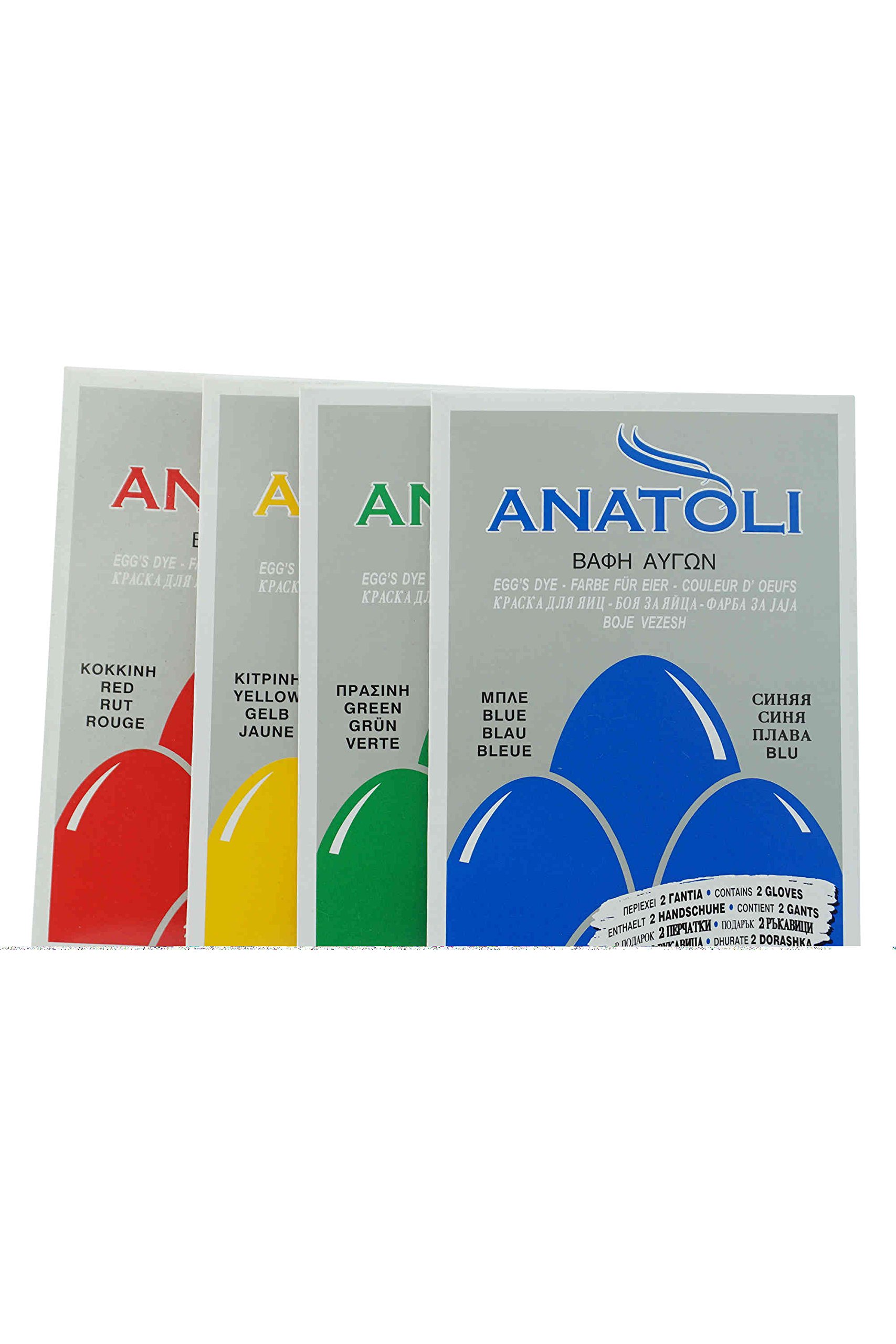 Anatoli Eierfarben Set aus Griechenland rot gelb grün blau 4x 3g lebensmittelecht - Eier Farbe inklusive Handschuhe - griechische Ostern