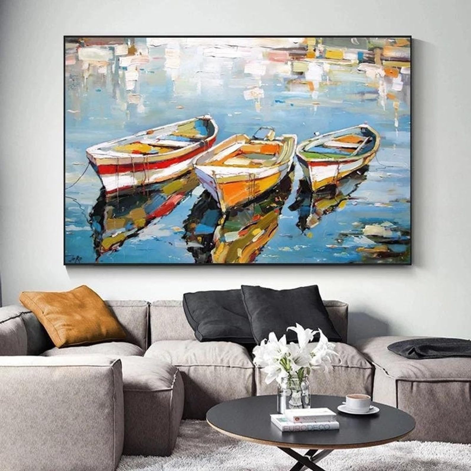 Fresque moderne de bateaux et eau abstraite pour décoration intérieure - 8