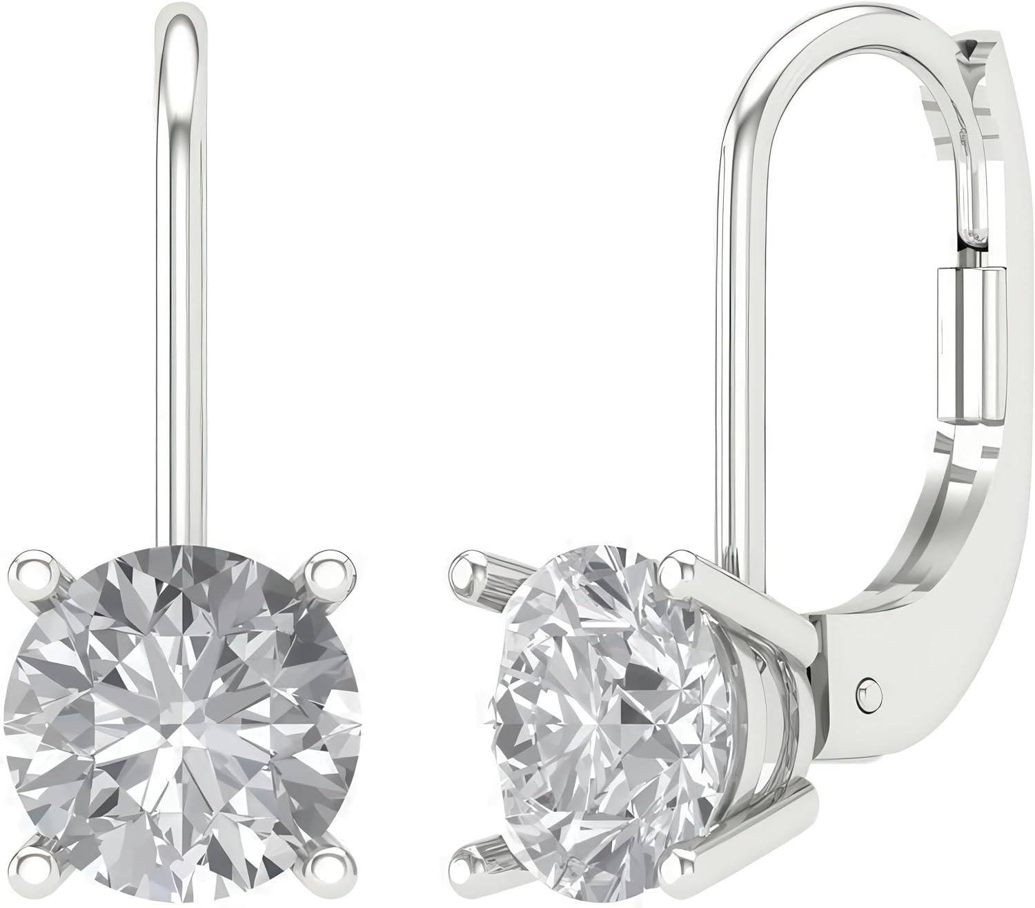 14K White Gold Moissanite Earrings Men & Women, Solid Gold Simulated Diamond and Lab Diamonds Studs for Men & Women, 1ct - 2ct Round, Princess, Heart, Halo Cut, Dangle, Lever or Screw Back Earrings, VVS1, D Color, Pink or Blue - Luxury Gift Box - Image 2