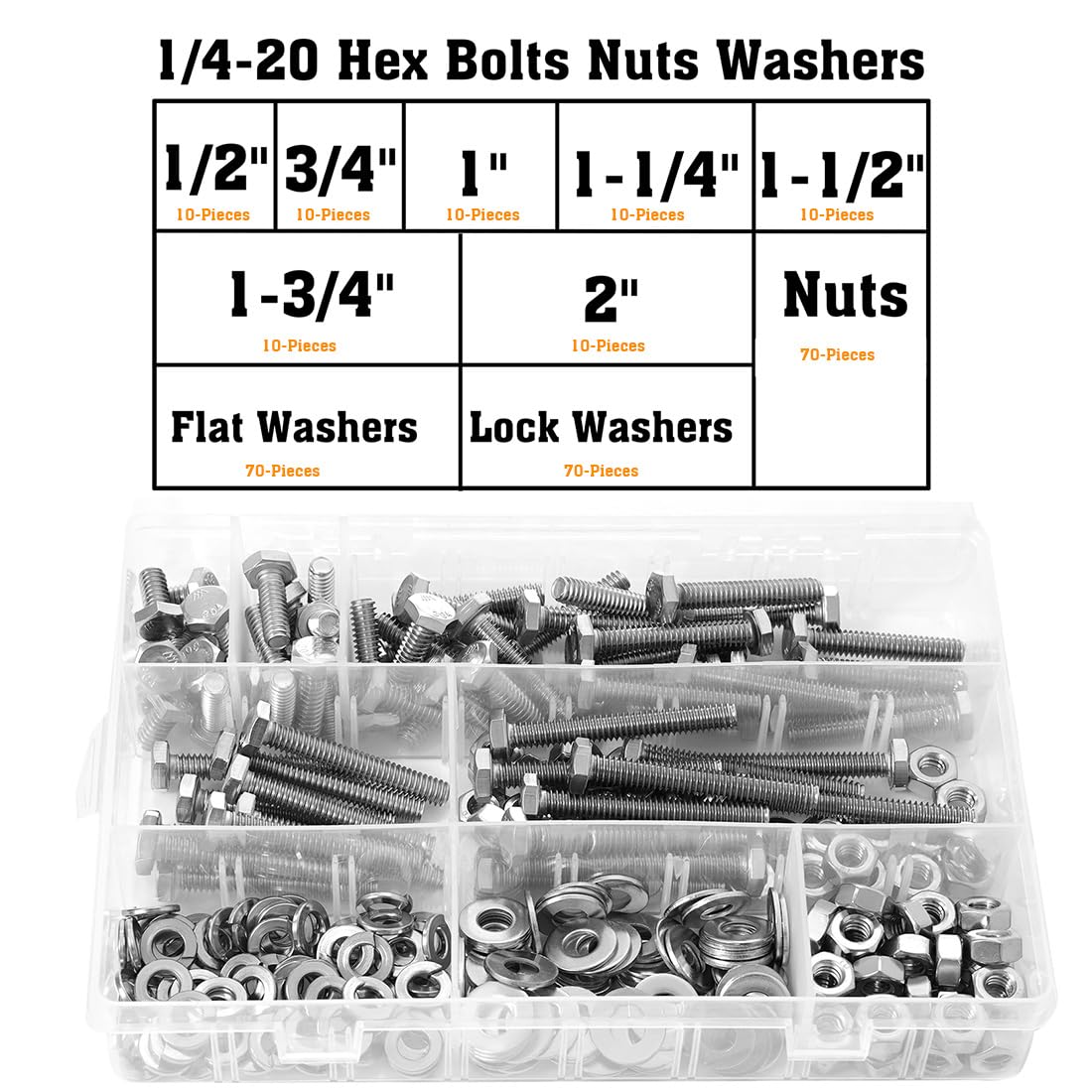 1/4-20 Hex Bolt Assortment Kit - 280 Piece -3