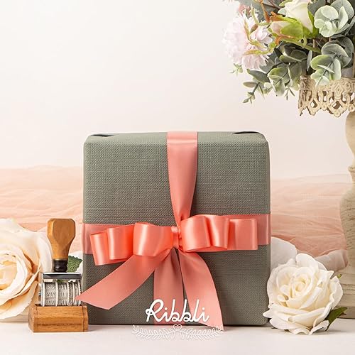 Miniatura 2 de Ribbli Cinta de satén coral claro de doble cara de satén de 1 pulgada x 50 yardas, cinta coral claro para envolver regalos, manualidades, decoración