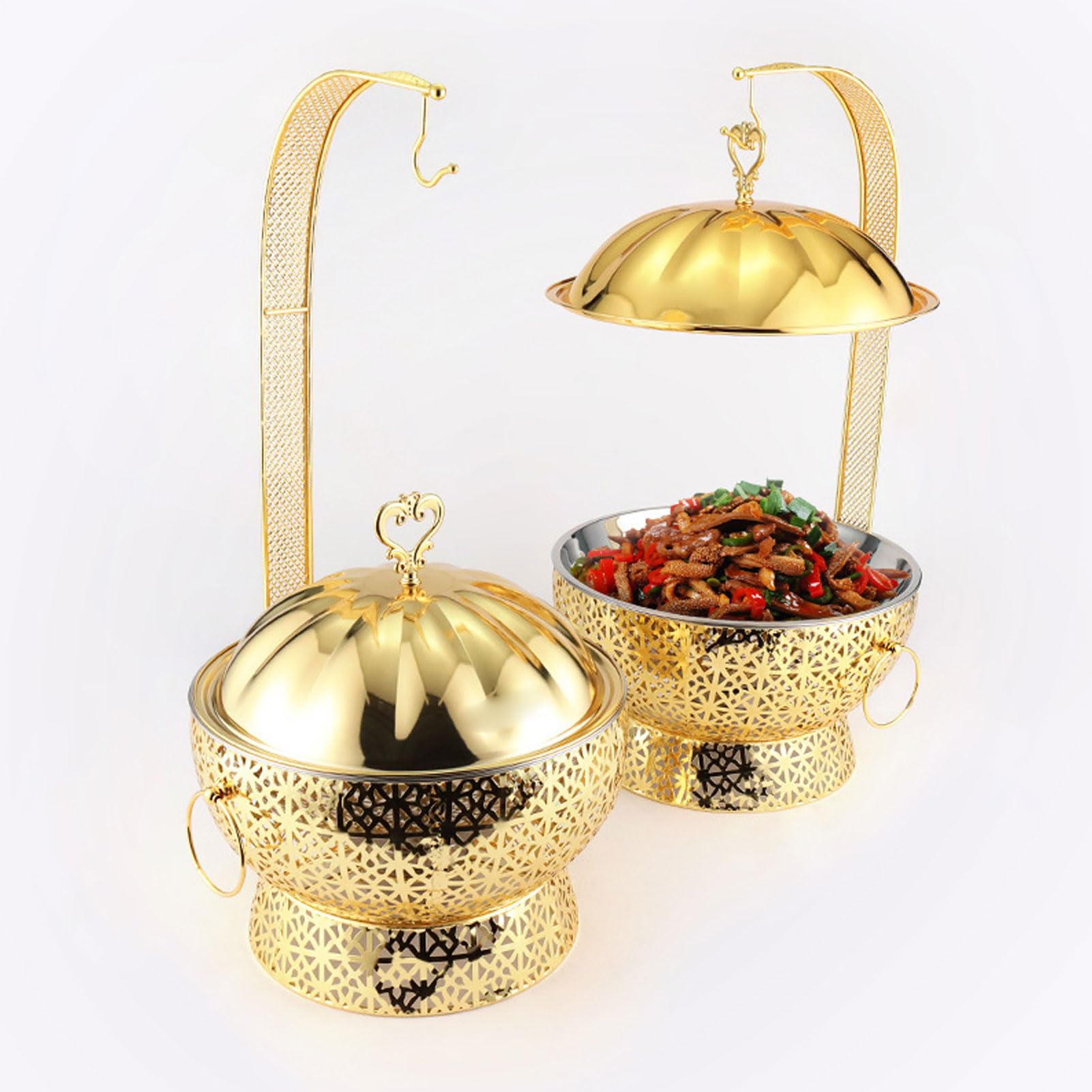 Tnfeeon Plato de Frotamiento Redondo de Acero Inoxidable, Calentador de Alimentos para Fiestas, Reuniones de Bodas, Eventos de Catering, Plato de Frotamiento de Gran Capacidad de 8 L para Juego