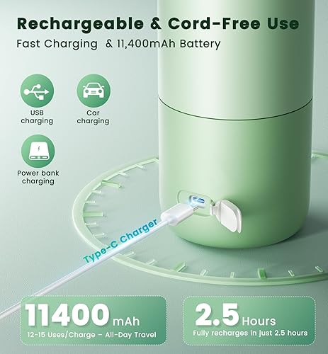 Miniatura 4 de Calentador de botellas portátil para viajes, 12 onzas, calentamiento rápido de 80 W, acero inoxidable 316, 11400 mAh, control preciso de temperatura